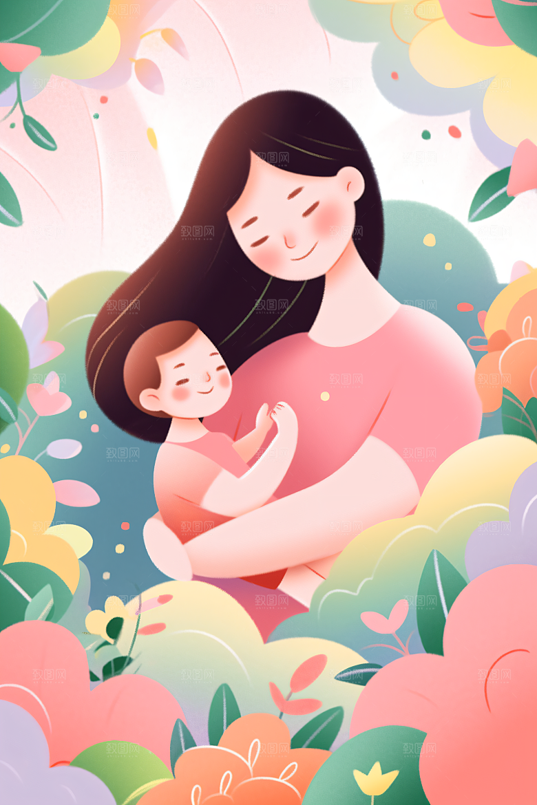 卡通母亲节亲情母亲节插画