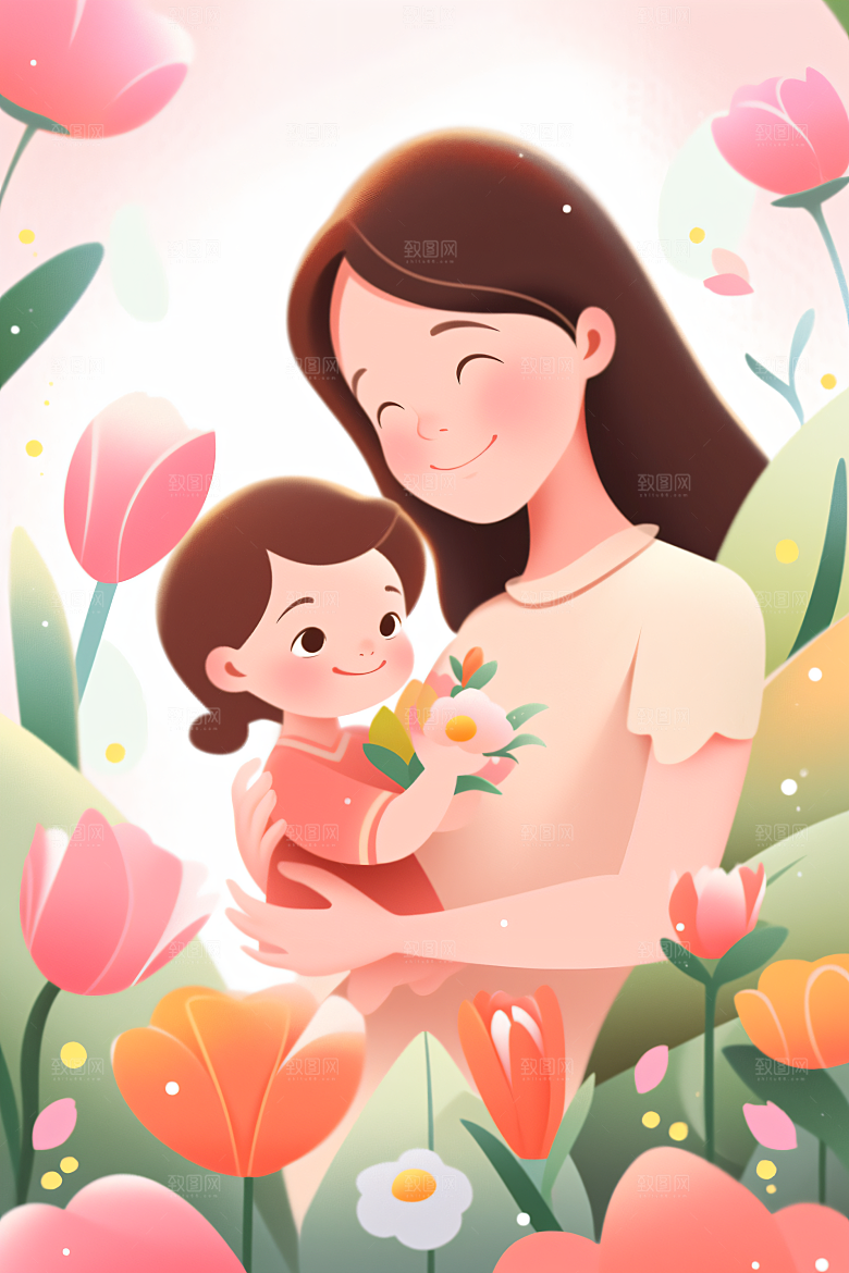 卡通母亲节亲情母亲节插画