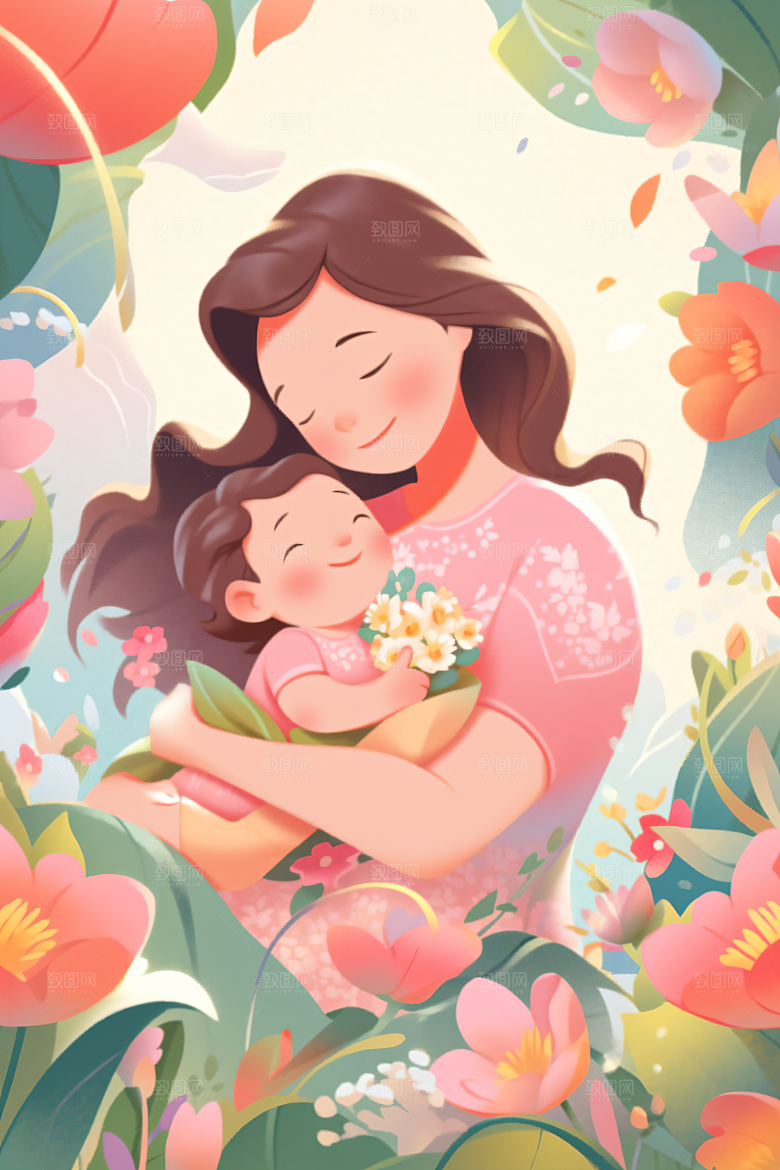 卡通母亲节母亲节亲情插画