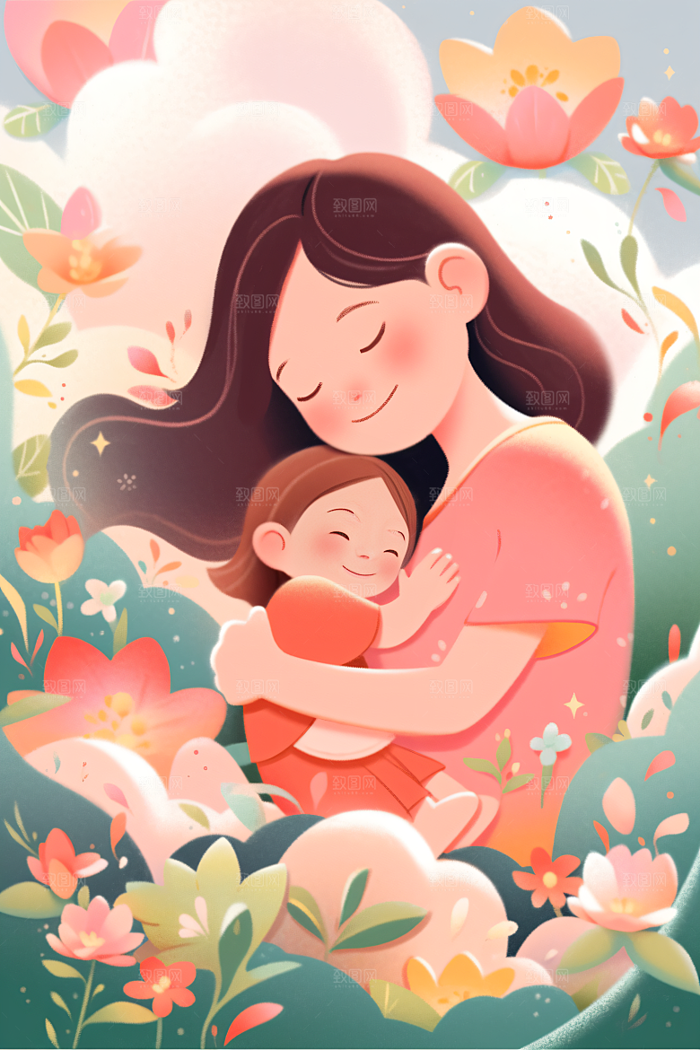 卡通母亲节家庭亲情插画