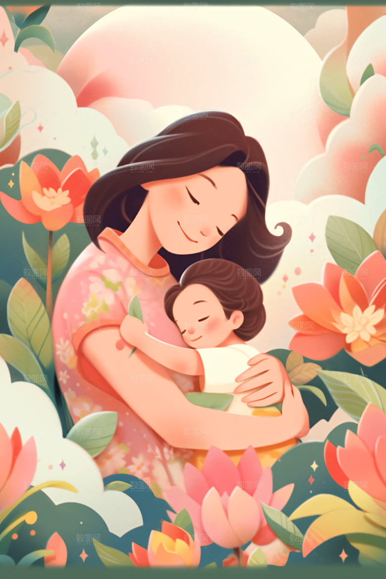 卡通母亲节温情母亲节插画