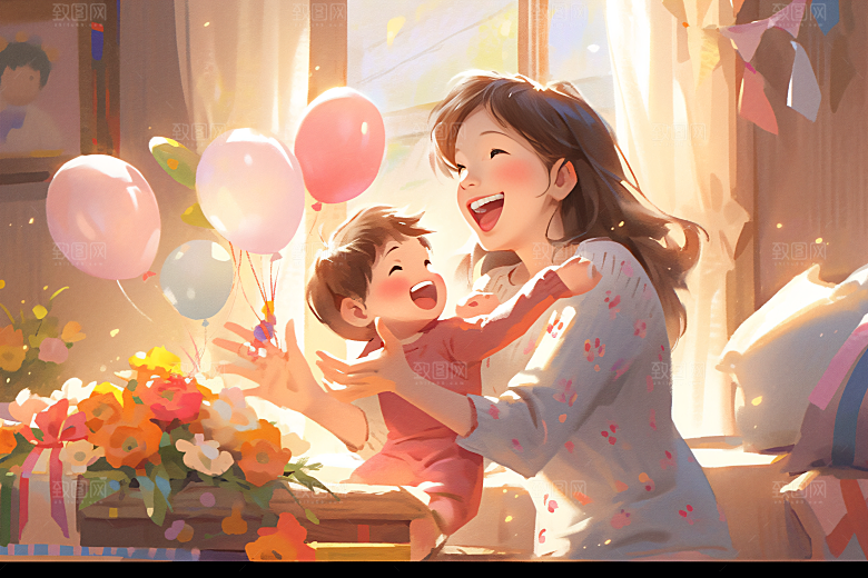 卡通母亲节高清温情插画