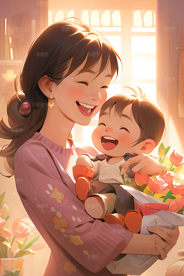 卡通母亲节母爱高清插画