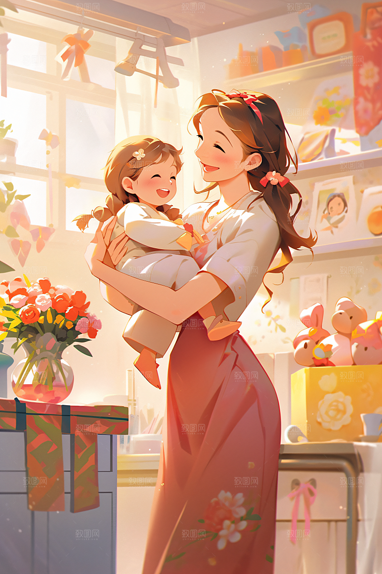 卡通母亲节母亲节家庭插画