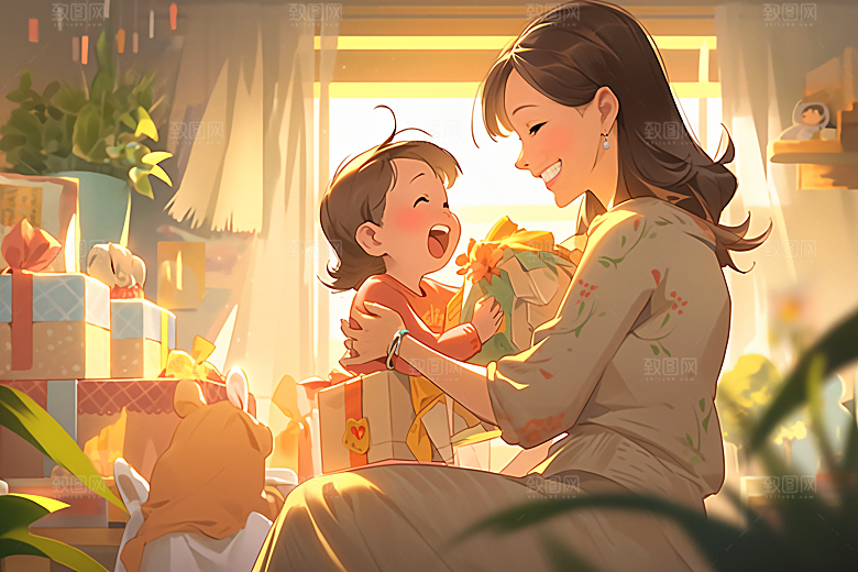 卡通母亲节温情高清插画