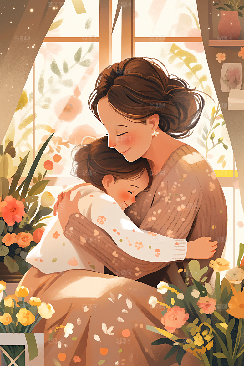 卡通母亲节母亲节温情插画