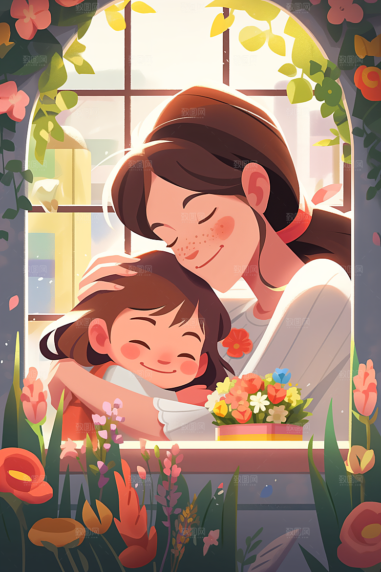 卡通母亲节高清亲子插画
