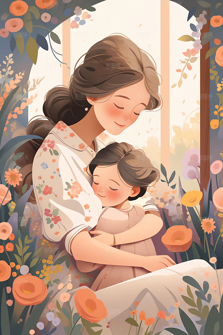 卡通母亲节母爱高清插画