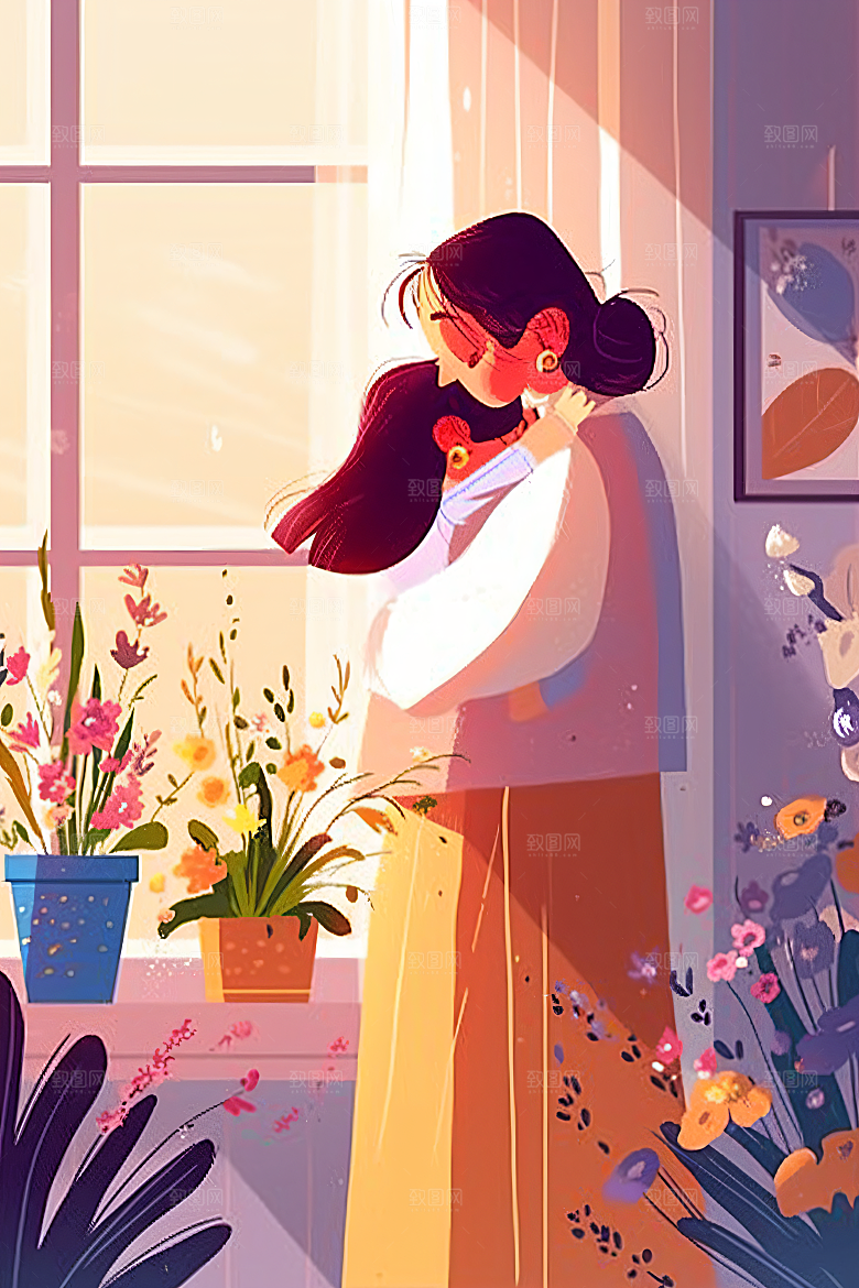 卡通母亲节手绘平面插画