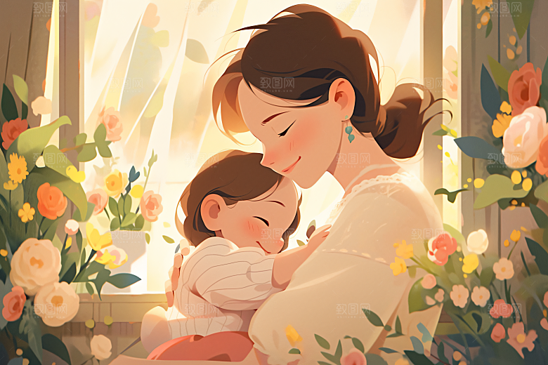卡通母亲节母亲节手绘插画