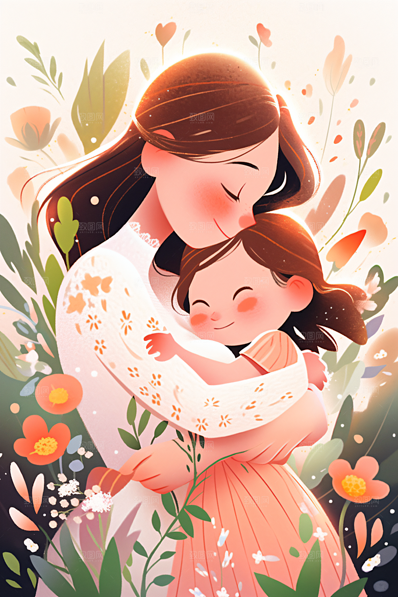 卡通母亲节亲情家庭插画