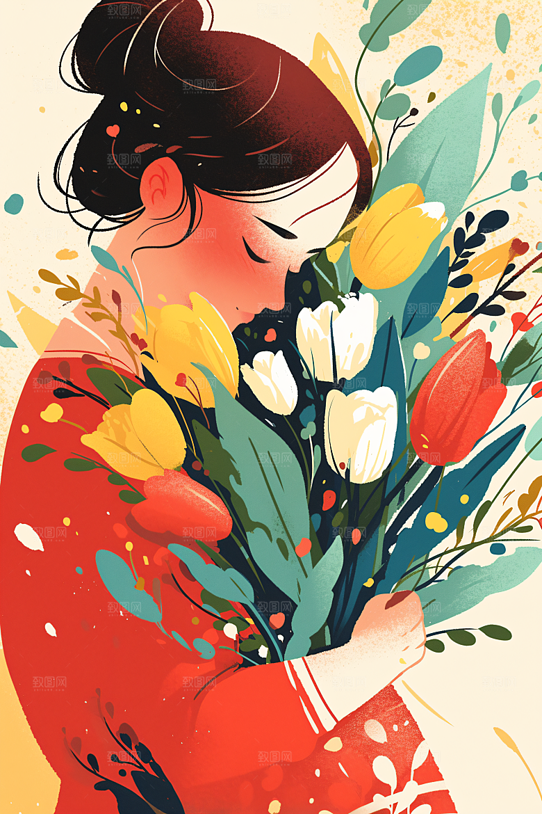 卡通母亲节温情母亲节插画