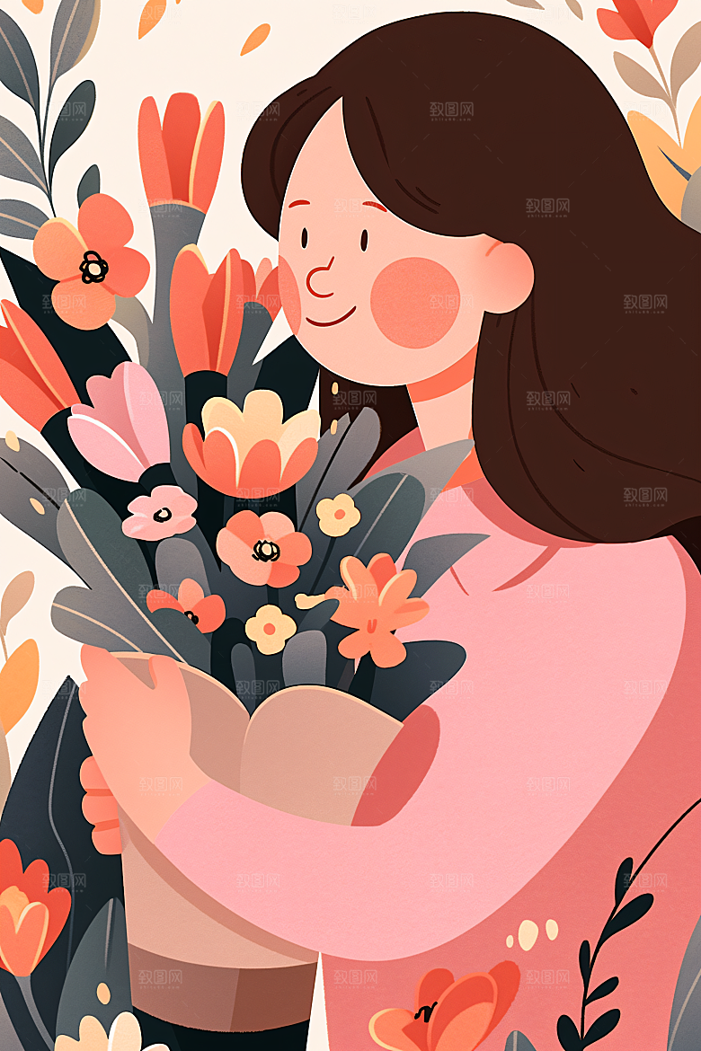 卡通母亲节家庭唯美插画