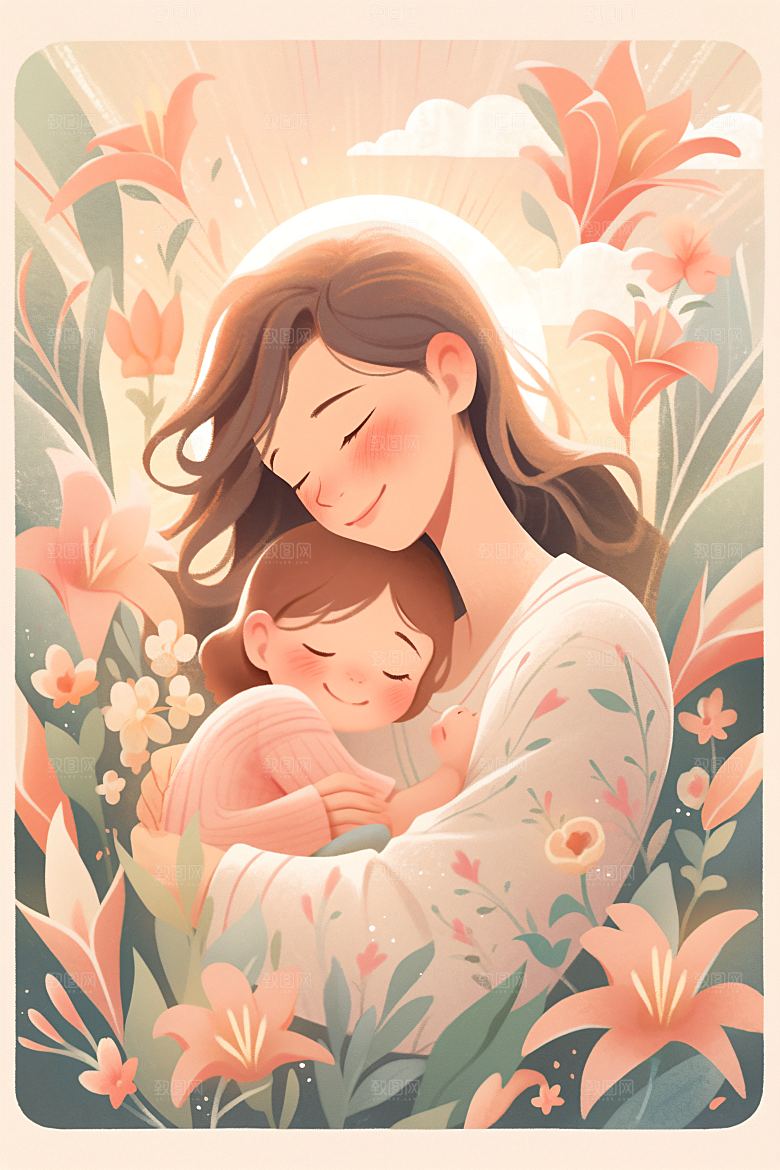 卡通母亲节手绘母亲节插画