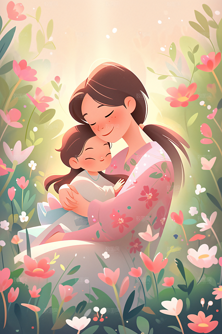 卡通母亲节家庭母亲节插画