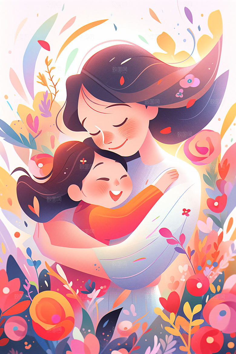 卡通母亲节平面家庭插画