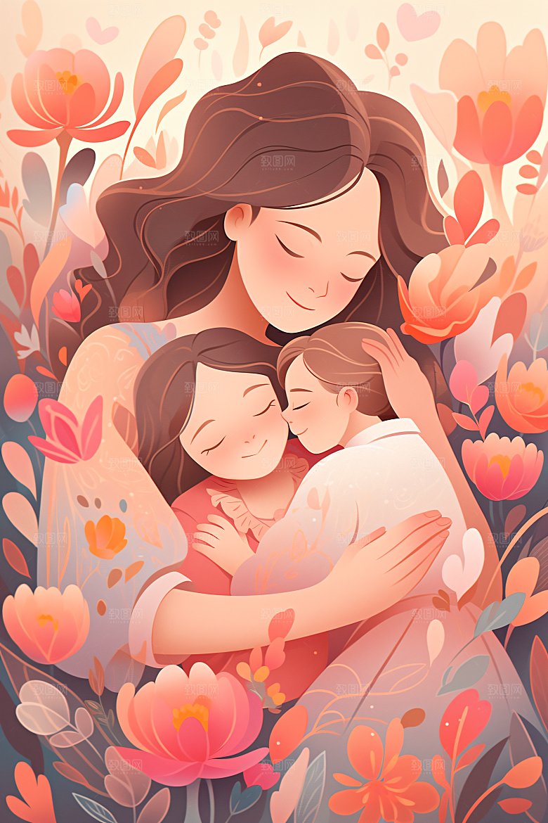 卡通母亲节家庭母亲节插画