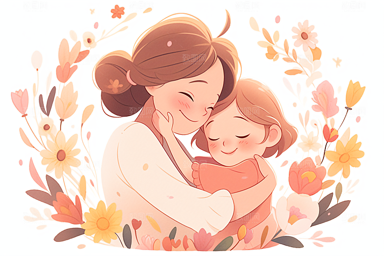 卡通母亲节唯美温情插画