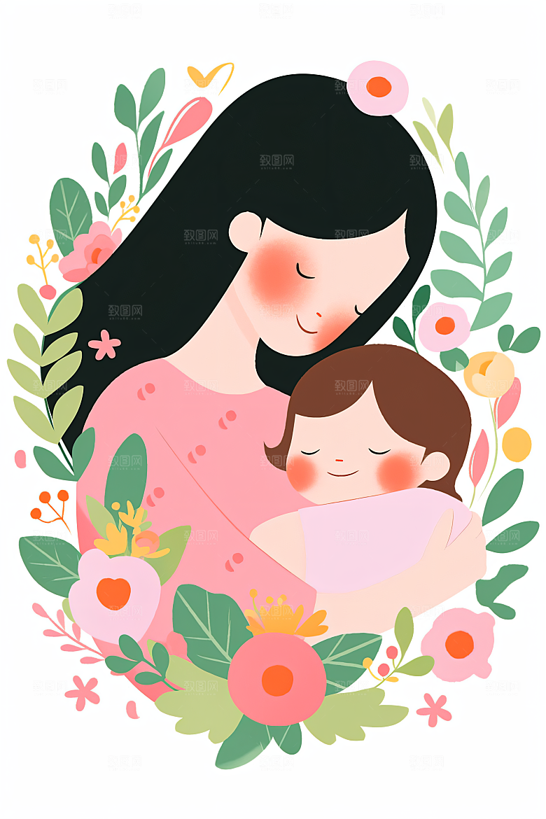卡通母亲节亲子高清插画
