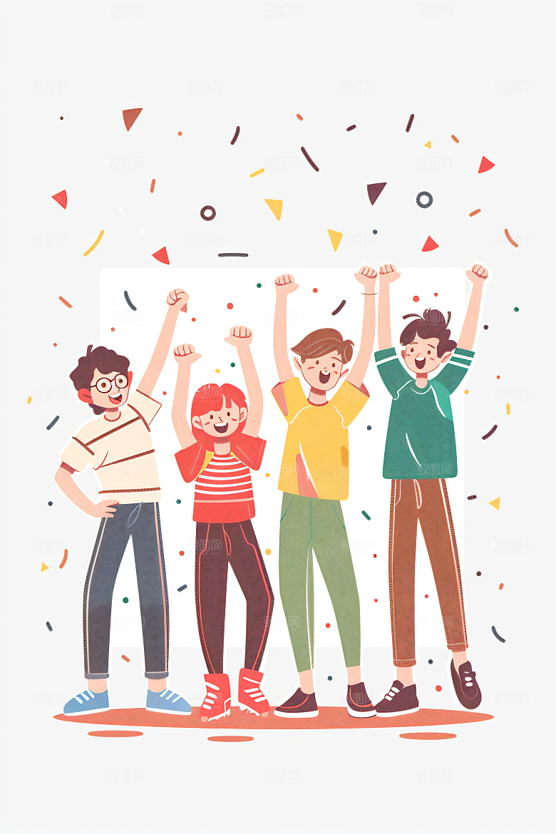 卡通年轻人积极向上平面插画