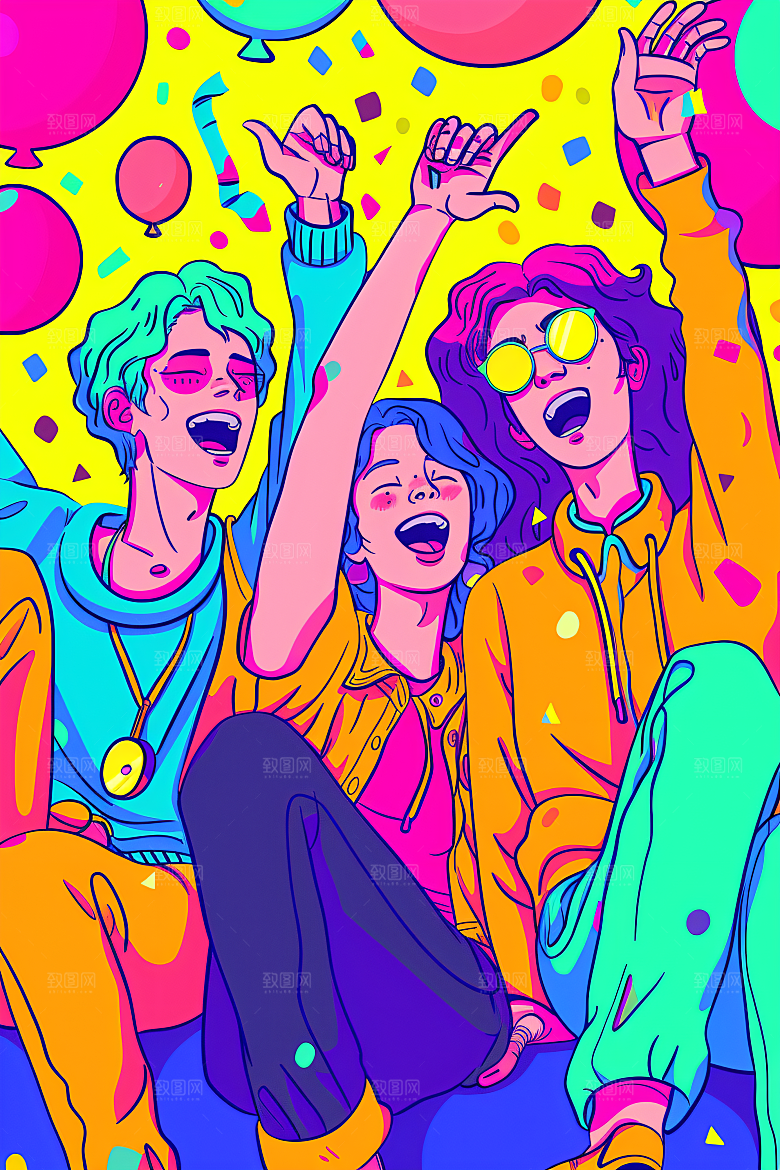 卡通年轻人五四青年节青春插画