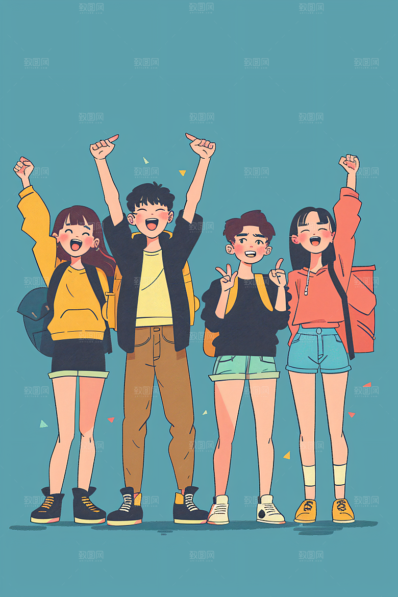卡通年轻人活力积极向上插画