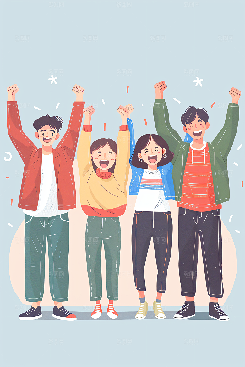 卡通年轻人鲜明学生插画