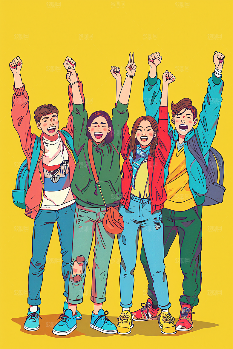 卡通年轻人彩色学生插画