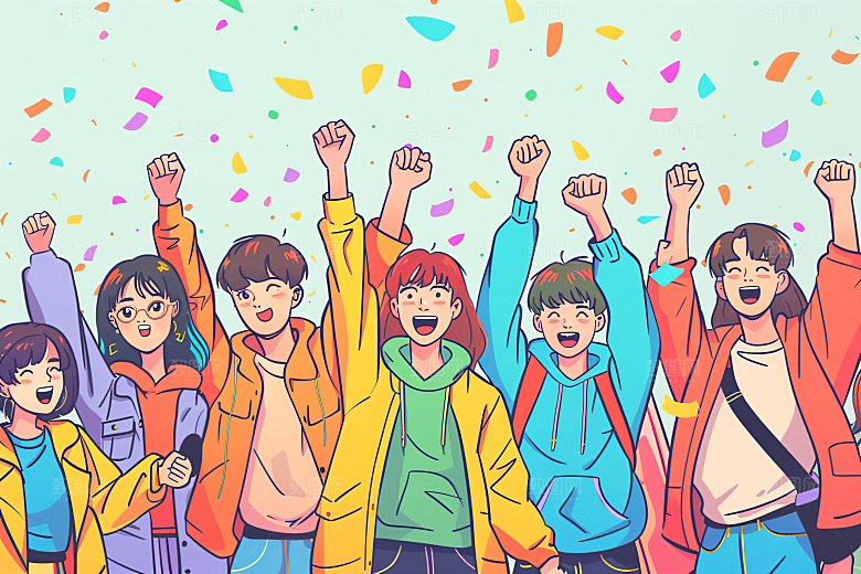 卡通年轻人五四青年节青春插画