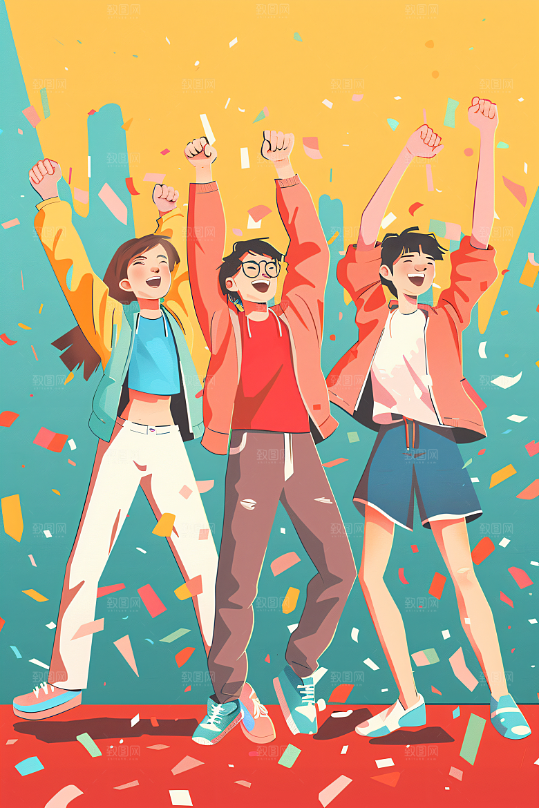 卡通年轻人平面彩色插画