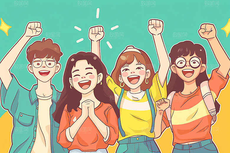 卡通年轻人活泼学生插画
