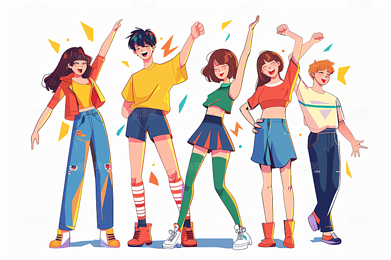 卡通年轻人青春活泼插画