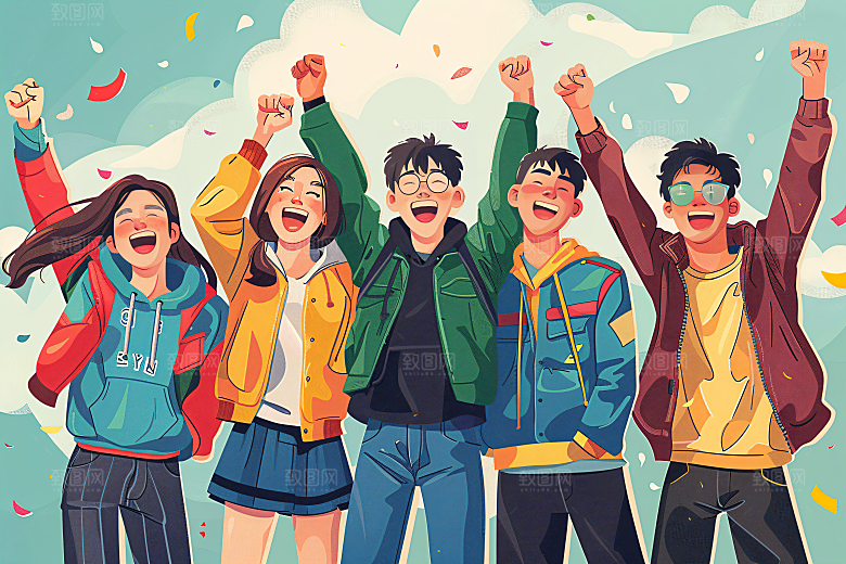 卡通年轻人平面彩色插画