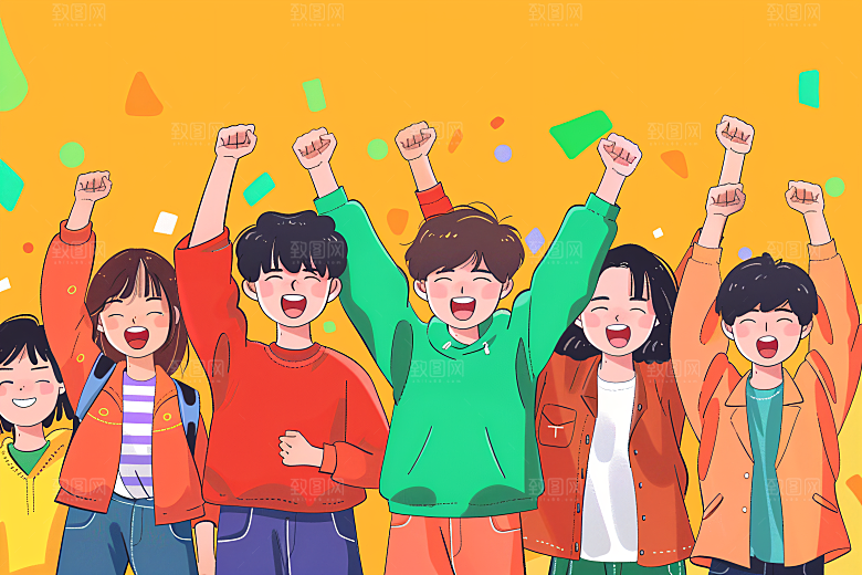 卡通年轻人平面活力插画