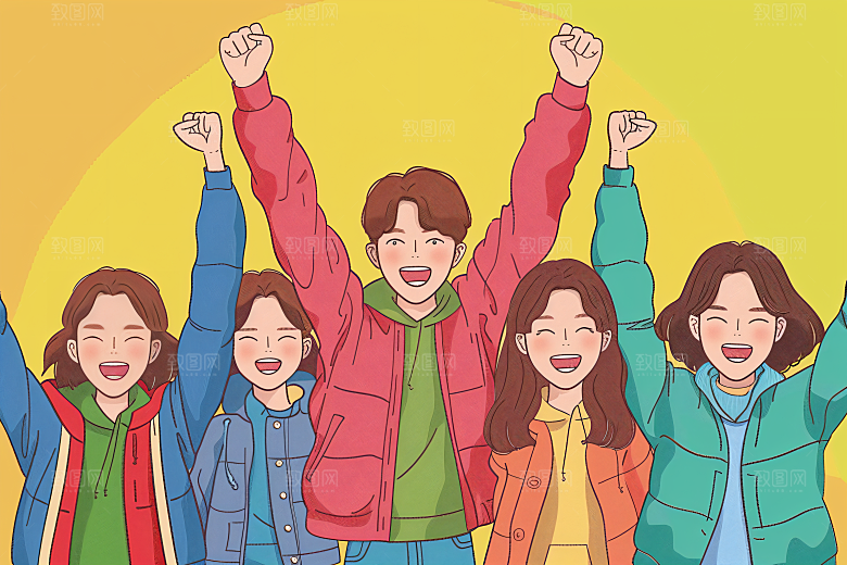 卡通年轻人学生平面插画