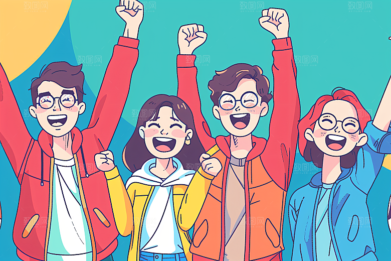卡通年轻人学生活泼插画