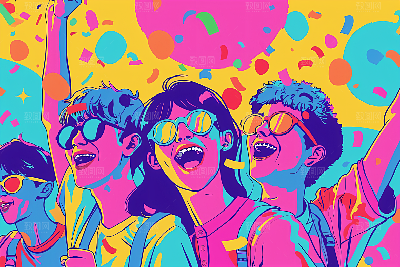 卡通年轻人青春积极向上插画