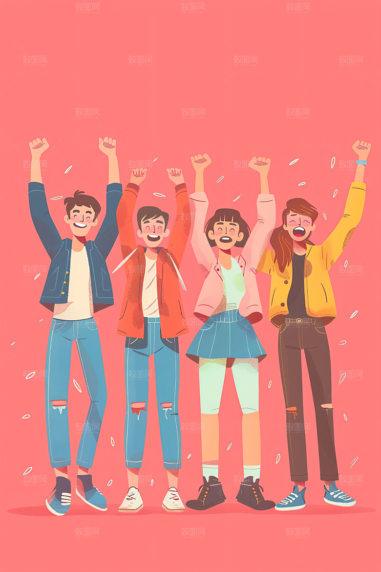 卡通年轻人平面彩色插画