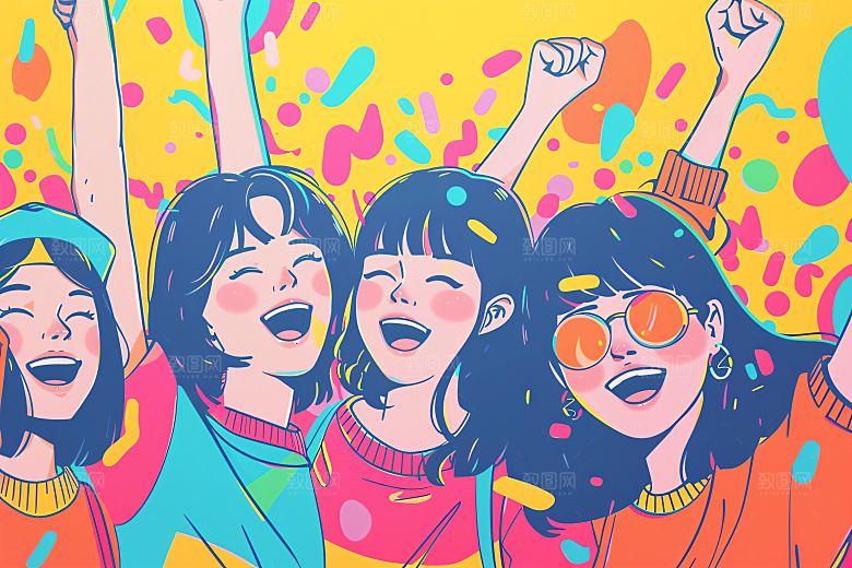卡通年轻人手绘彩色插画