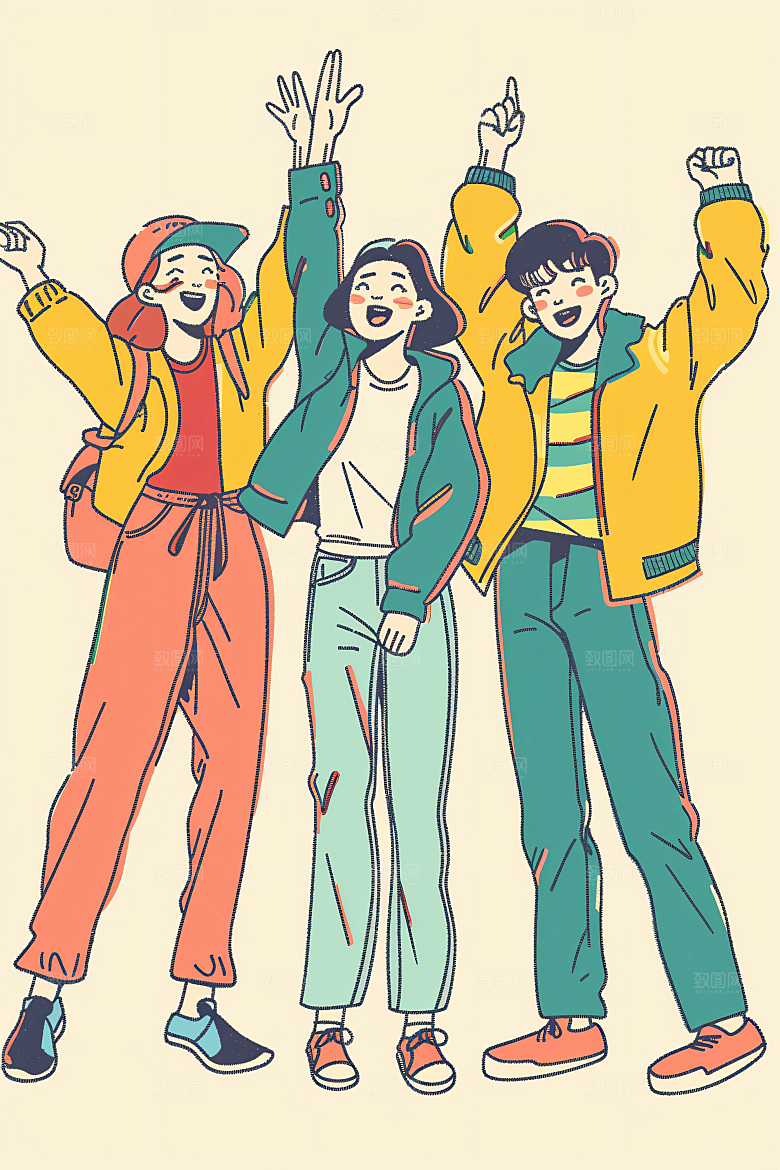 卡通年轻人平面平面插画