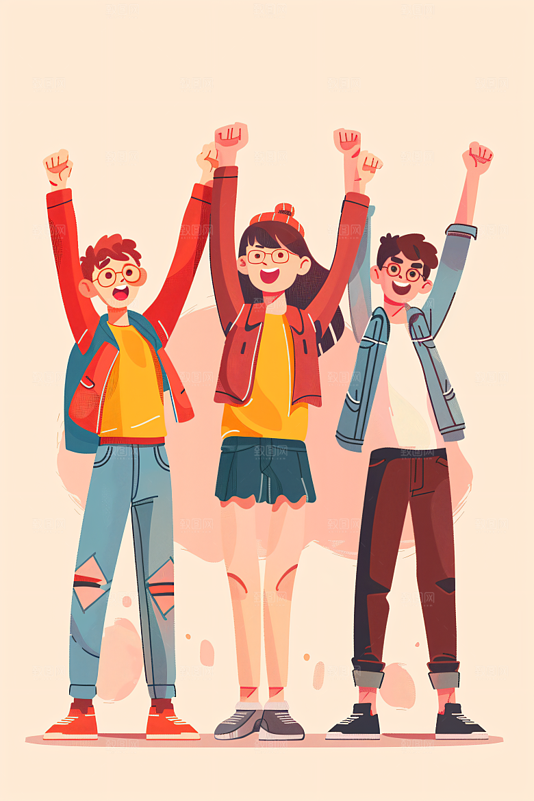 卡通年轻人积极向上活力插画