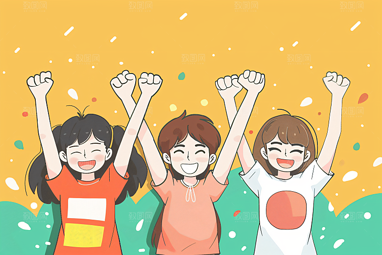 卡通年轻人彩色学生插画