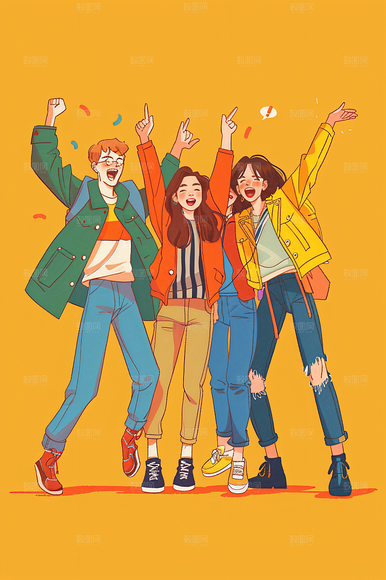 卡通年轻人手绘平面插画