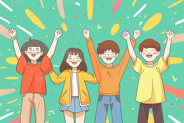 卡通年轻人活泼手绘插画