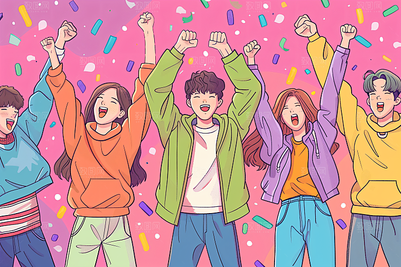 卡通年轻人彩色平面插画