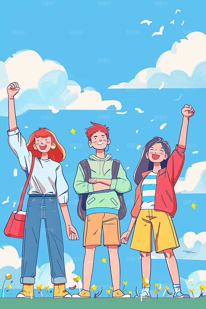 卡通年轻人学生简约插画