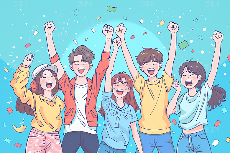卡通年轻人活泼活力插画