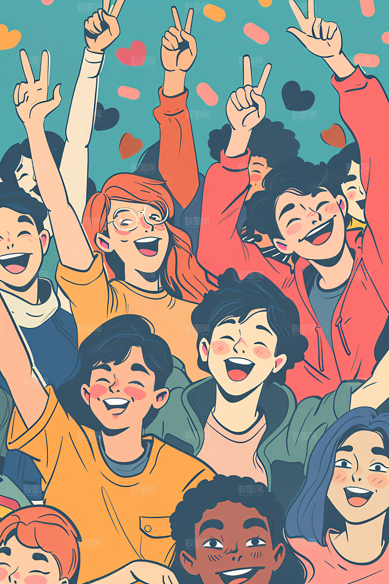 卡通年轻人积极向上手绘插画
