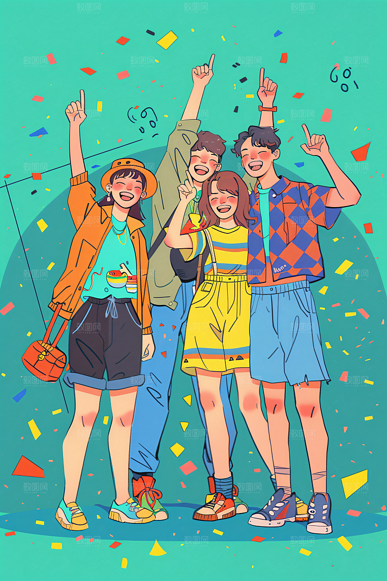 卡通年轻人积极向上平面插画