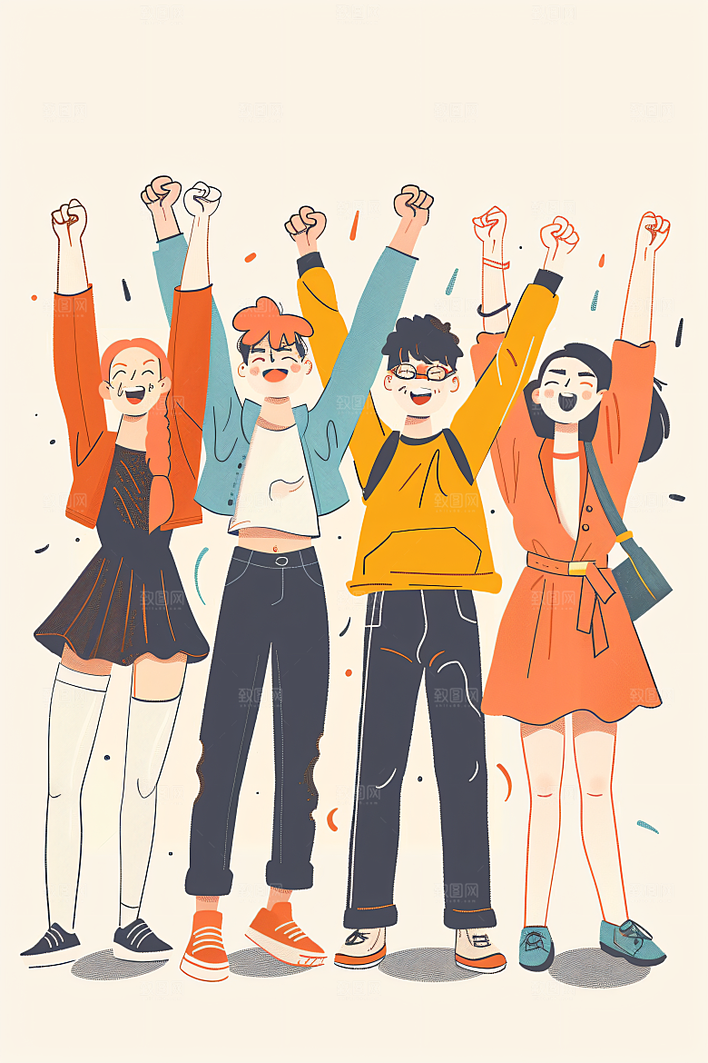 卡通年轻人鲜明活力插画